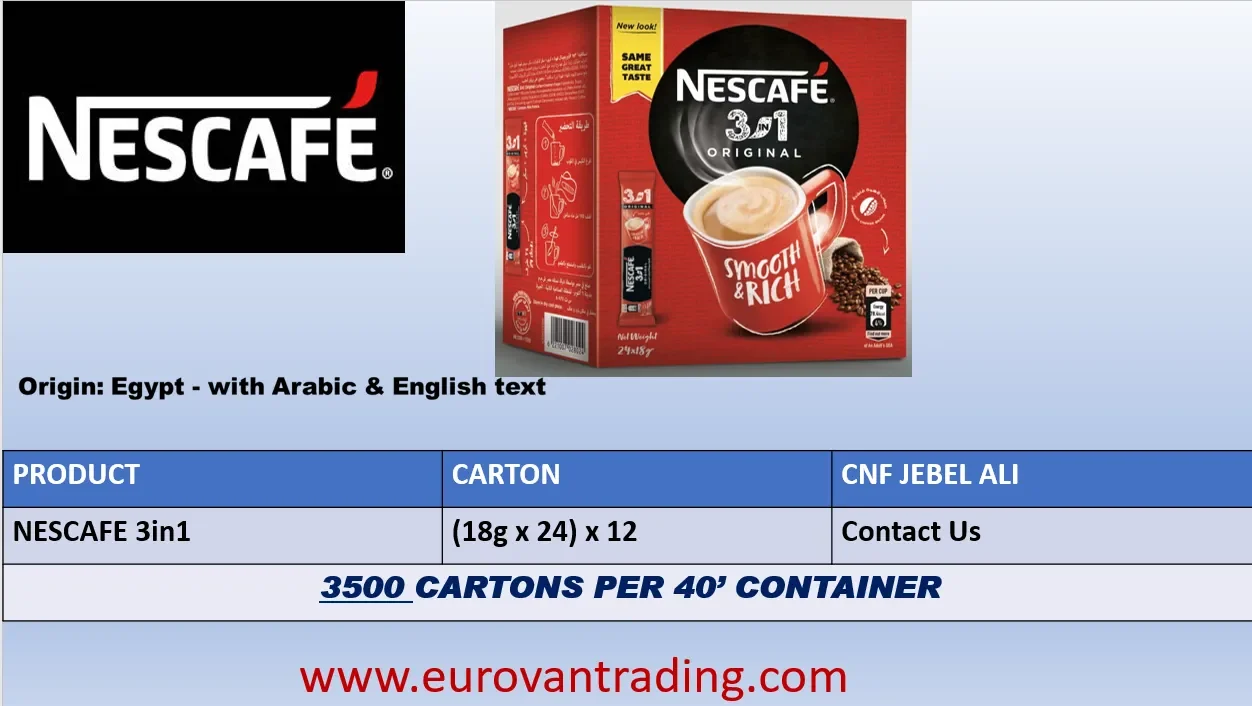 Nescafe 3in1 Supplier and Exporter Premium Quality Coffee from Egypt