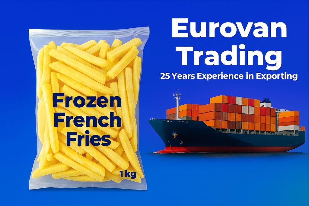 Import frozen French fries from Egypt with Eurovan Trading. We ship FCL reefers at -18°C, prepare ArabicEUUSPortuguese labels, and manage SFDA, FIRS, FSVP