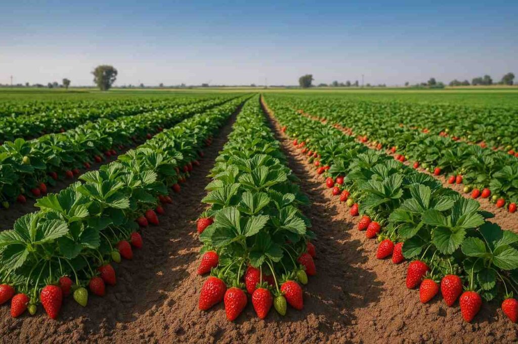 Strawberry fields in Egypt Nile Delta - premium frozen strawberry production