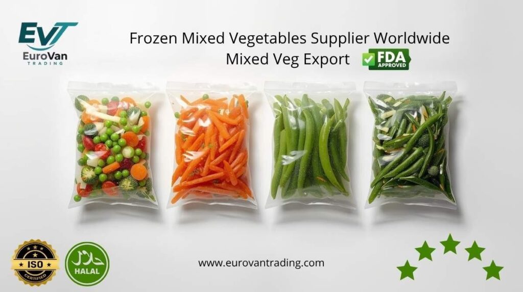 IQF frozen mixed vegetables peas carrots green beans assortment in transparent bags for export