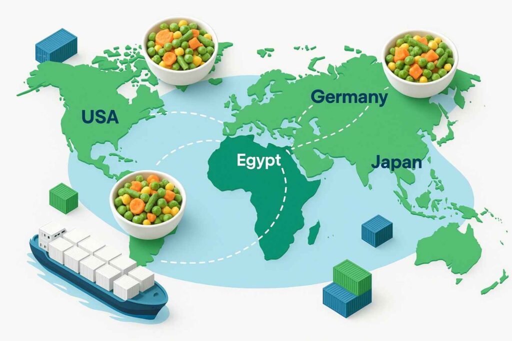 global frozen mixed vegetables supplier shipping from Egypt to USA Japan and Germany
