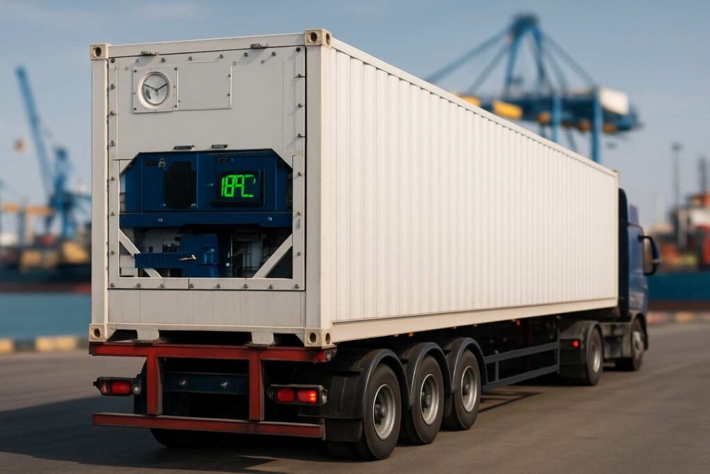 حاوية شحن مبردة 40 قدم تضمن الحفاظ على درجة حرارة -18°C عند شحن واستيراد الفراولة المجمدة من مصر إلى الأردن.