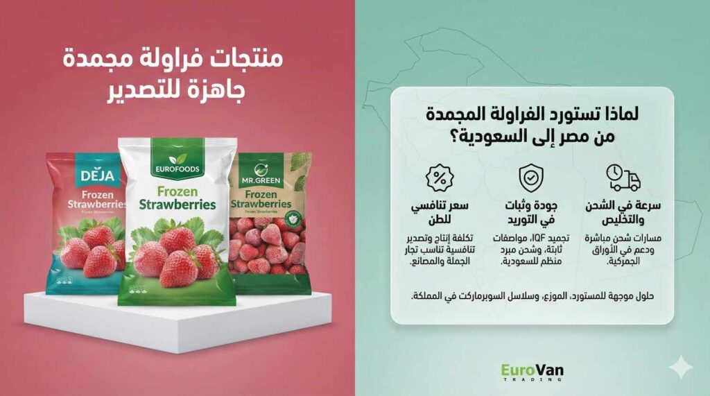 ✅ خطوات استيراد الفراولة المجمدة من مصر للسعودية مع يوروڤان تريدنج