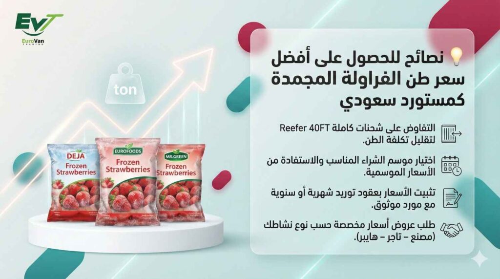 💡 نصائح للحصول على أفضل سعر طن الفراولة المجمدة كمستورد سعودي