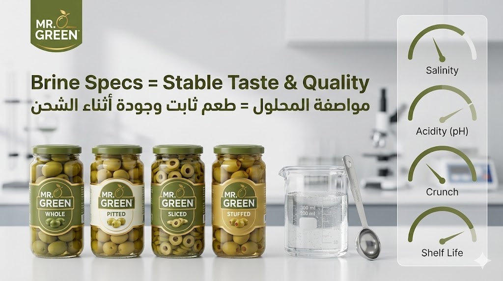 ✅ مواصفات المحلول الملحي والصلاحية المطلوبة عند تصدير زيتون أخضر